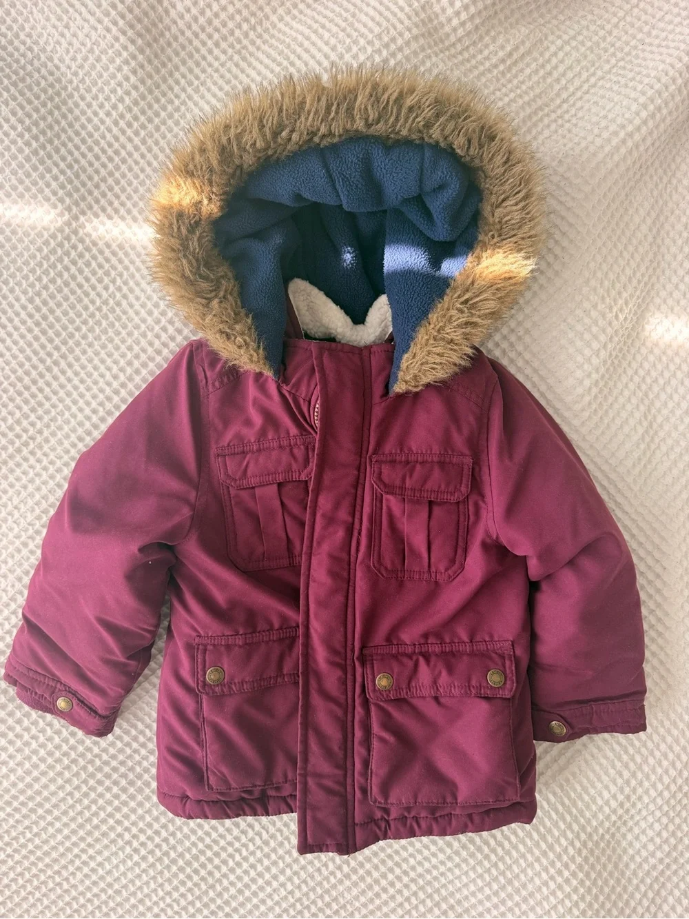Carter's Purple and Blue Kids Hooded Parka with Faux Fur Trim